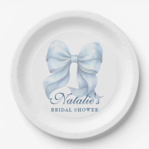 Personalized Blue Bow Bridal Shower Fancy Paper Plates