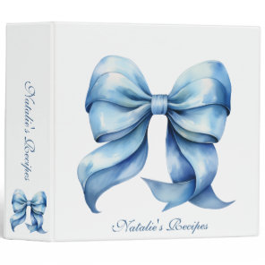 Personalized Blue Bow Bridal Shower Recipe 3 Ring Binder