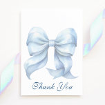 Personalized Blue Bow Bridal Shower Thank You Card<br><div class="desc">Send a heartfelt note of gratitude with this Personalized Blue Bow Bridal Shower Thank You Card. Featuring an elegant bow design that matches your bridal invitation suite, this card is perfect for thanking guests after your bridal brunch or baby shower. With a customizable message, you can add a personal touch...</div>