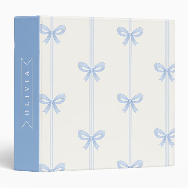 Personalized Blue Bow Coquette Name Aesthetic 3 Ring Binder (Front/Spine)