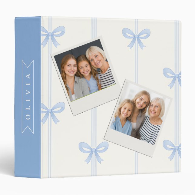 Personalized Blue Bow Coquette Name Aesthetic 3 Ring Binder (Front/Spine)