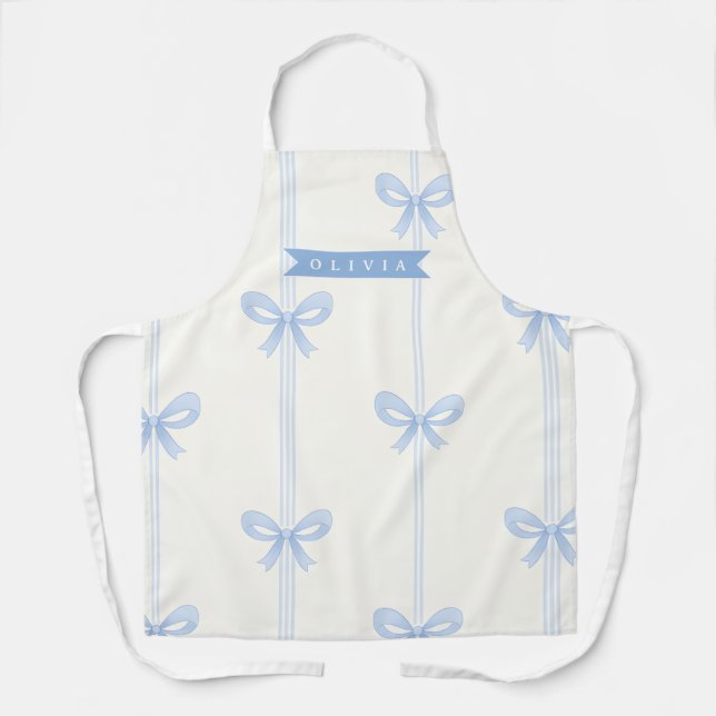 Personalized Blue Bow Coquette Name Aesthetic Apron (Front)