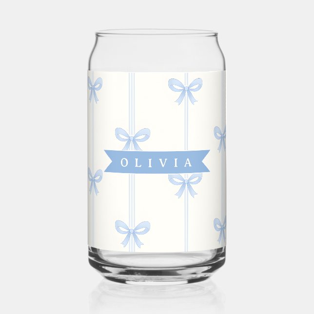 Personalized Blue Bow Coquette Name Aesthetic Can Glass (Front)
