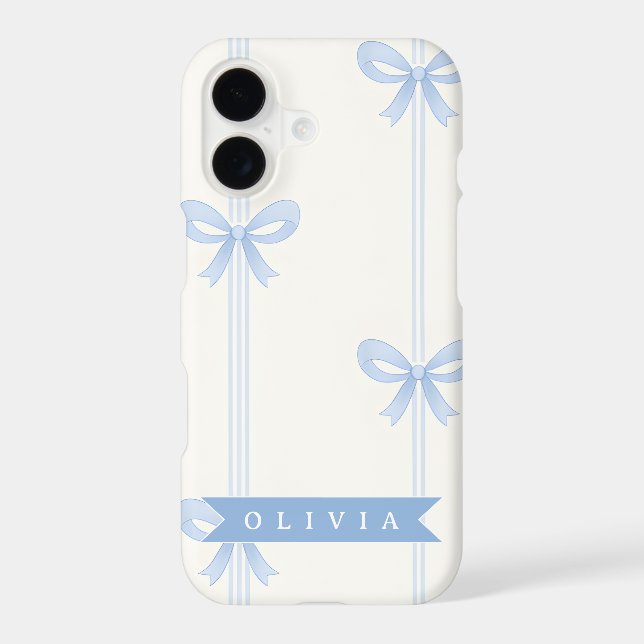 Personalized Blue Bow Coquette Name Aesthetic Case-Mate iPhone Case (Back)