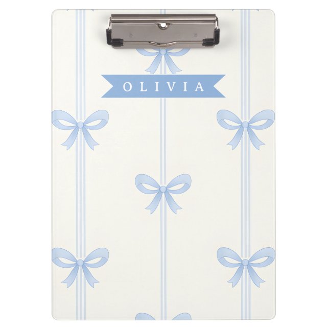 Personalized Blue Bow Coquette Name Aesthetic Clipboard (Front)