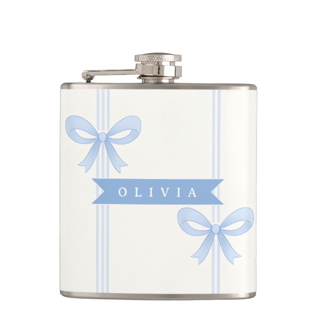 Personalized Blue Bow Coquette Name Aesthetic Flask (Front)