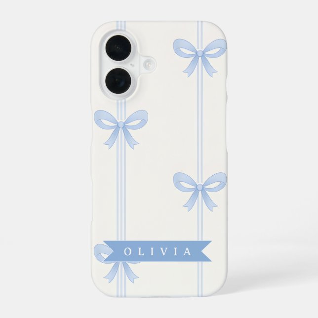 Personalized Blue Bow Coquette Name Aesthetic iPhone Case (Back)