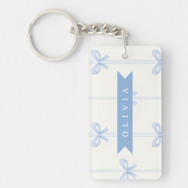 Personalized Blue Bow Coquette Name Aesthetic Keychain (Front)