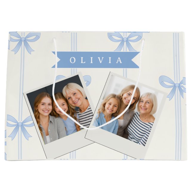 Personalized Blue Bow Coquette Name Aesthetic Large Gift Bag (Front)
