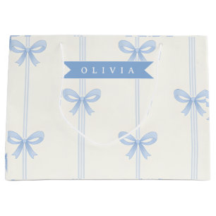 Personalized Blue Bow Coquette Name Aesthetic Large Gift Bag