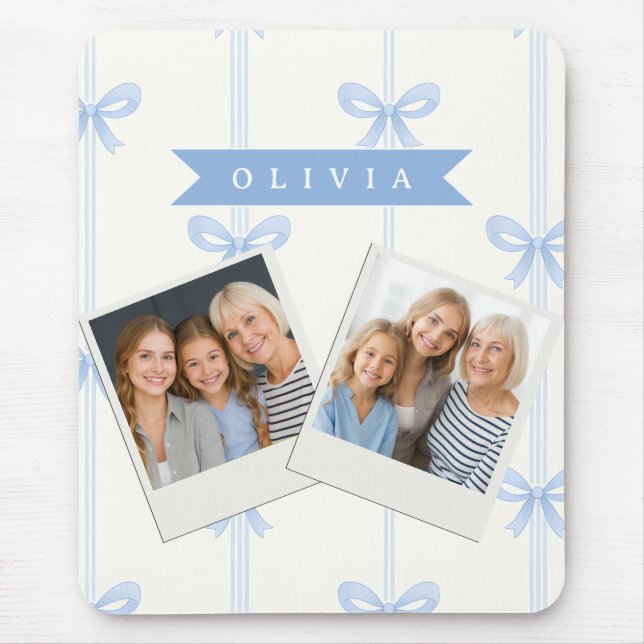 Personalized Blue Bow Coquette Name Aesthetic Mouse Pad (Front)