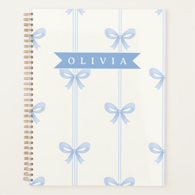 Personalized Blue Bow Coquette Name Aesthetic Planner (Front)