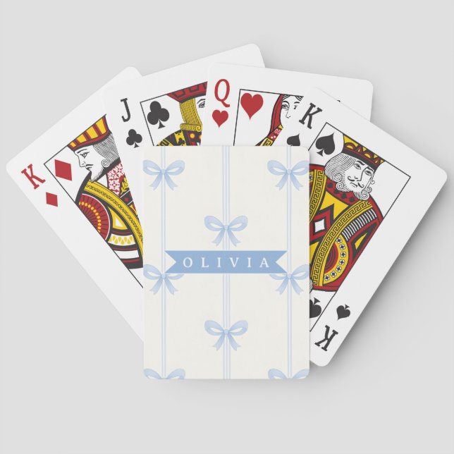 Personalized Blue Bow Coquette Name Aesthetic Poker Cards (Back)