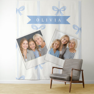 Personalized Blue Bow Coquette Name Aesthetic Tapestry