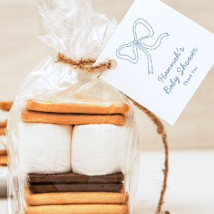 Personalized Blue Bow Coquette Ribbon Baby Shower Favor Tags
