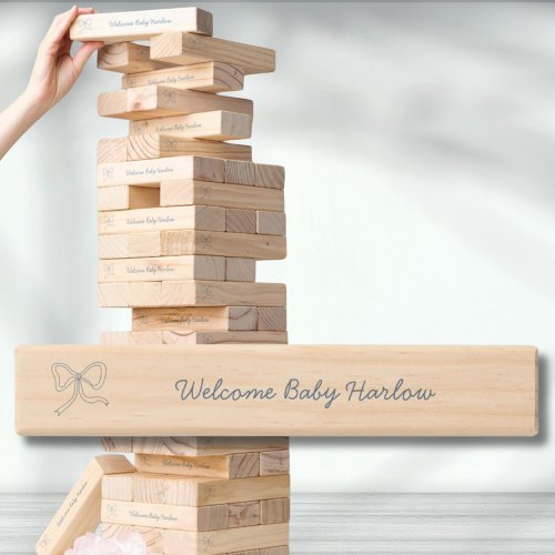 Personalized Blue Bow Coquette Ribbon Baby Shower Topple Tower