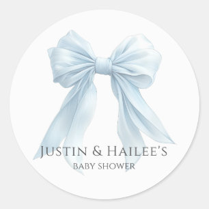 Personalized Blue Bow Girl Coquette Baby Shower Classic Round Sticker
