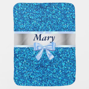 Personalized Blue Bow Glitter Baby Blanket