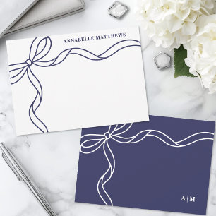 Personalized Blue Bow Monogram Note Card