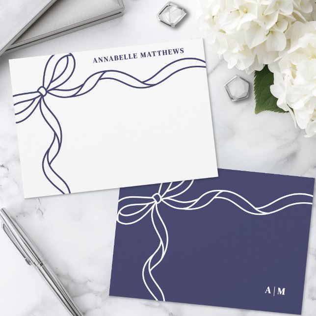 Personalized Blue Bow Monogram Note Card (Personalized Blue Bow Monogram Note Card)