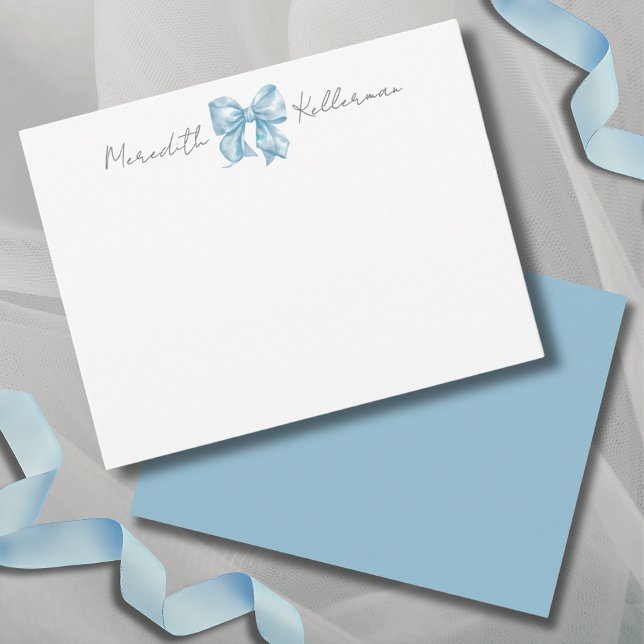 Personalized Blue Bow Name Monogram Note Card (Personalized Blue Bow Name Monogram Note Card )