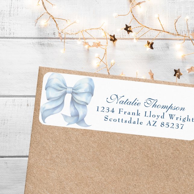 Personalized Blue Bow Return Mailing Address Label (Creator Uploaded)
