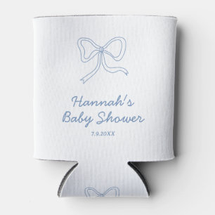 Personalized Blue Bow Ribbon Baby Shower Favor Can Cooler