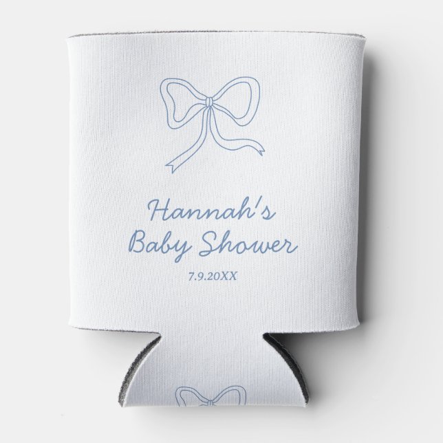 Personalized Blue Bow Ribbon Baby Shower Favor Can Cooler (Front)