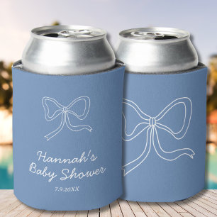 Personalized Blue Bow Ribbon Baby Shower Favor Can Cooler
