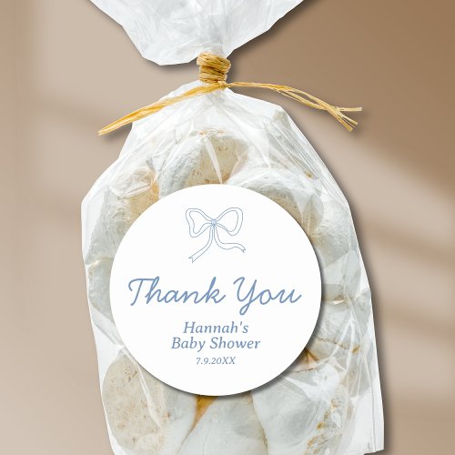 Personalized Blue Bow Ribbon Baby Shower Favor Classic Round Sticker