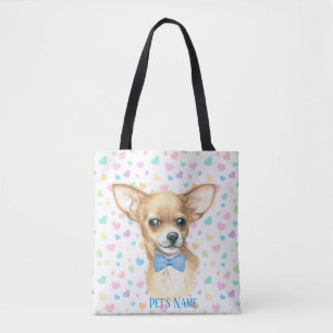 Personalized Blue Bowtie Chihuahua Tote Bag