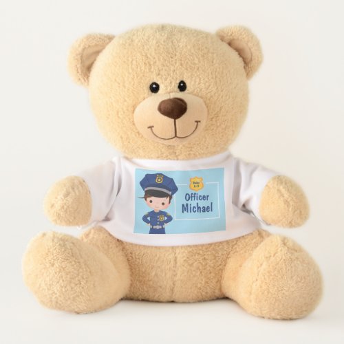 Personalized Blue Boy Police Officer Cop Birthday  Teddy Bear