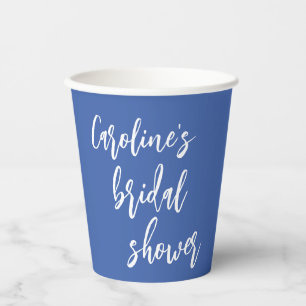 Personalized Blue Bridal Shower Script Modern Chic Paper Cups