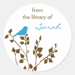 Personalized Blue Brown Bird Book Stickers