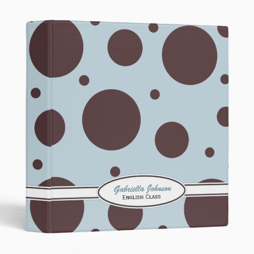 Personalized Blue  Brown Polka Dot Binder