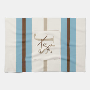 Personalized Blue Brown Stripe Monogram Coastal  Kitchen Towel