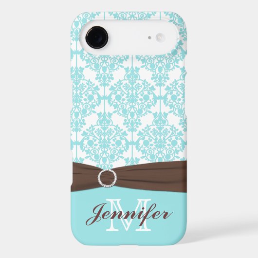 Personalized Blue, Brown, White Damask iPhone 4 Case-Mate iPhone Case (Back)