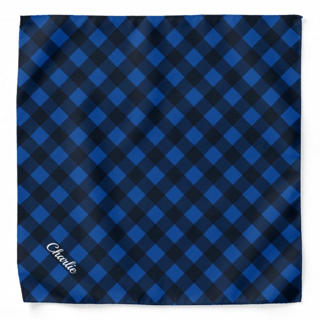 Personalized Blue Buffalo Plaid Dog Bandana (Front)