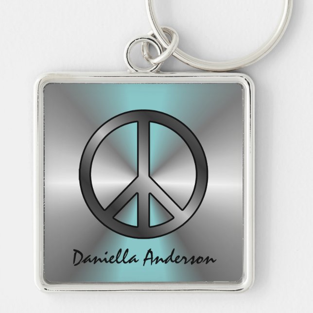 Personalized: Blue Burst Peace Sign Keychain (Front)