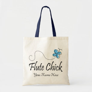 Personalized Blue Butterfly Flute Chick Music Gift Tote Bag