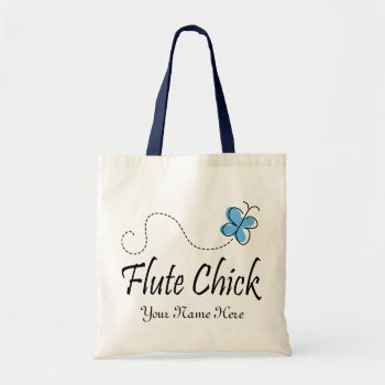 Personalized Blue Butterfly Flute Chick Music Gift Tote Bag by madconductor at Zazzle