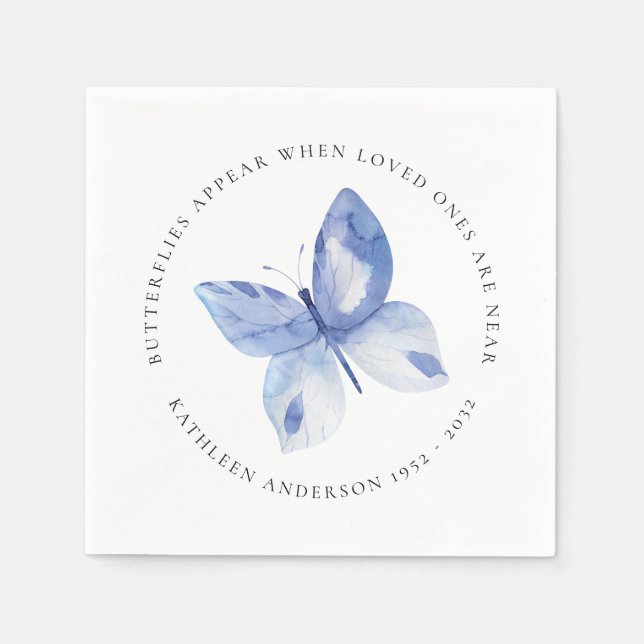 Personalized Blue Butterfly Funeral Wake Napkins (Front)