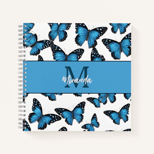 Personalized Blue Butterfly Monogram Sketchbook Notebook (Front)