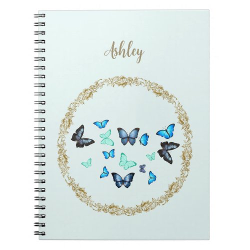 Personalized Blue Butterfly Notebook _ Aqua  Tan