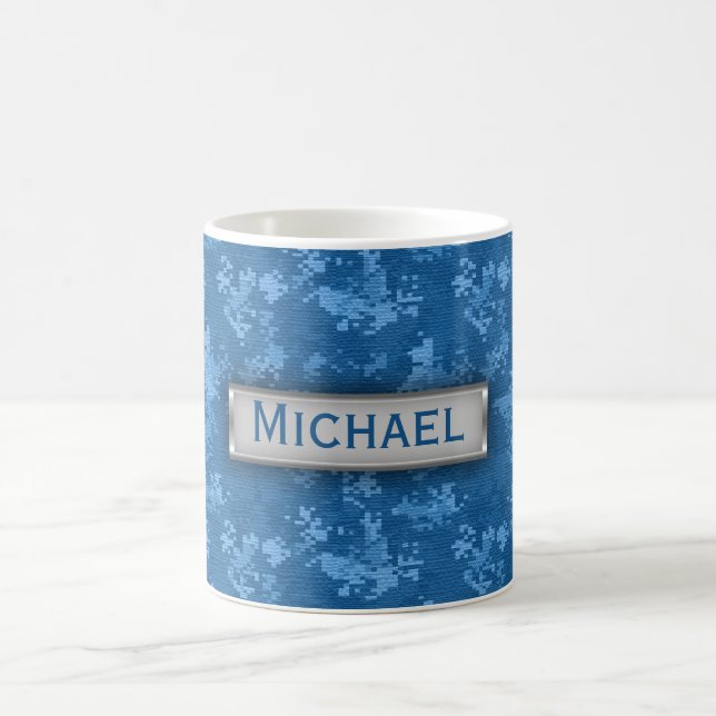 Personalized Blue Camo Pattern Coffee Mug (Center)