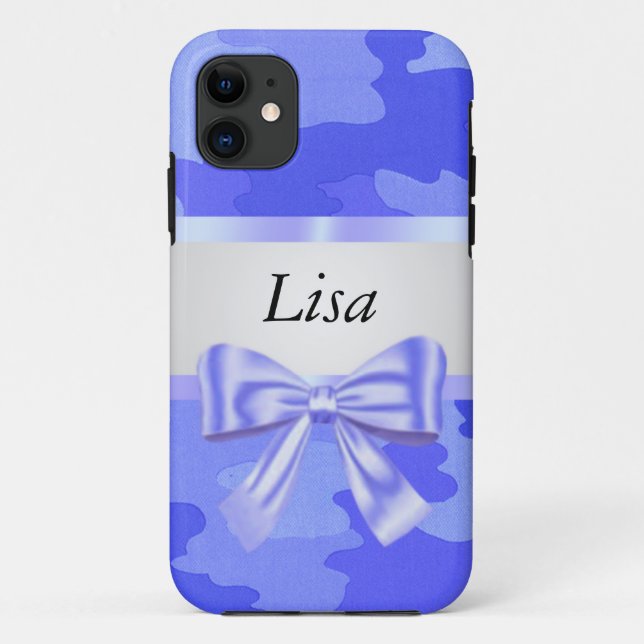 Personalized Blue Camouflage Blue Bow Case-Mate iPhone Case (Back)