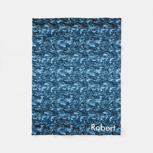 Personalized Blue Camouflage Camo Pattern Fleece Blanket