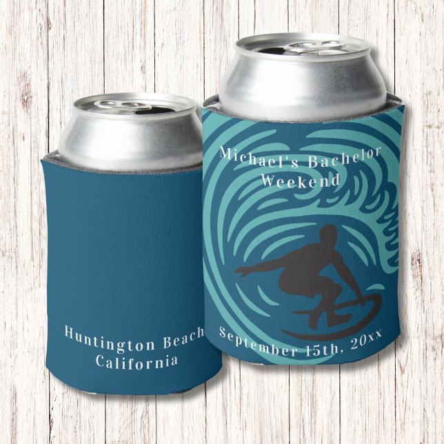 Personalized Blue Can Cooler Bachelor Surf Weekend (Creator Uploaded)
