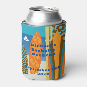 Personalized Blue Can Cooler Bachelor Surf Weekend