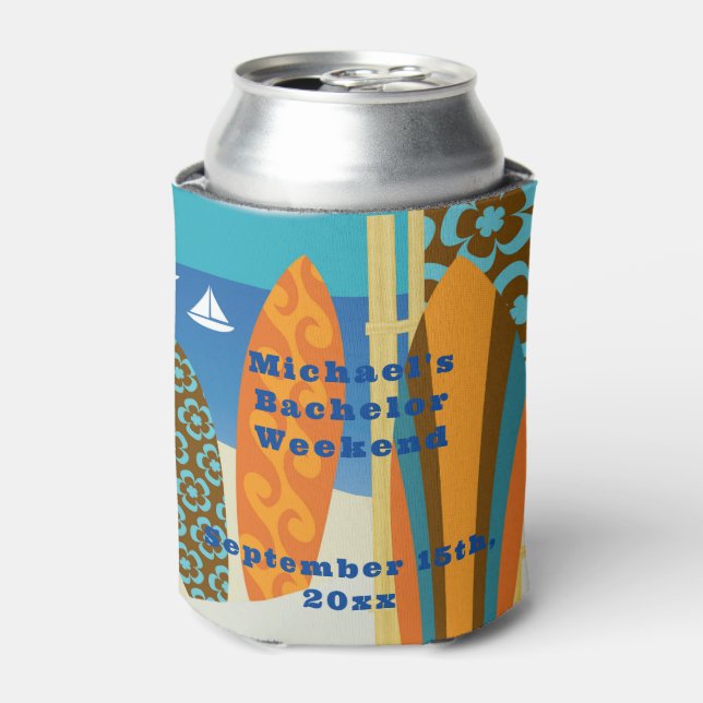 Personalized Blue Can Cooler Bachelor Surf Weekend (Can Front)